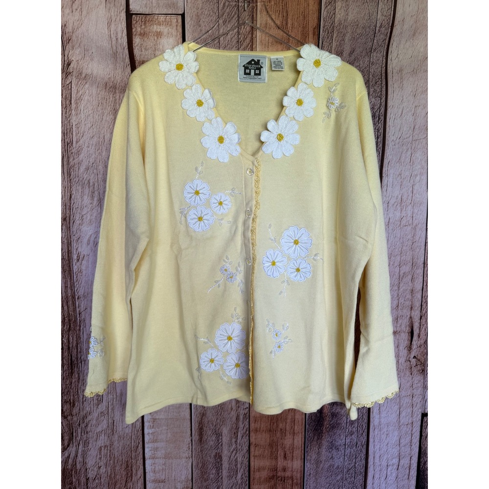 Storybook‎ Knits Cardigan Sweater Set Daisy Cottagecore Grandmacore Yellow 1X